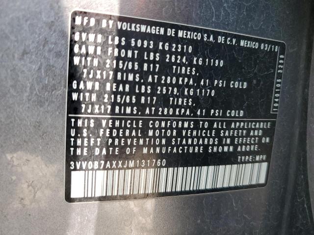 2018 VOLKSWAGEN TIGUAN S 3VV0B7AXXJM131760