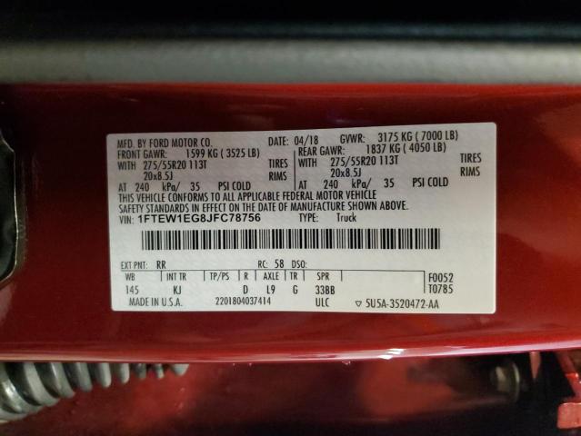 2018 FORD F150 SUPER - 1FTEW1EG8JFC78756