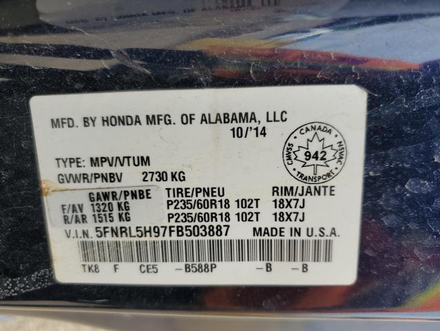 2015 HONDA ODYSSEY TO 5FNRL5H97FB503887
