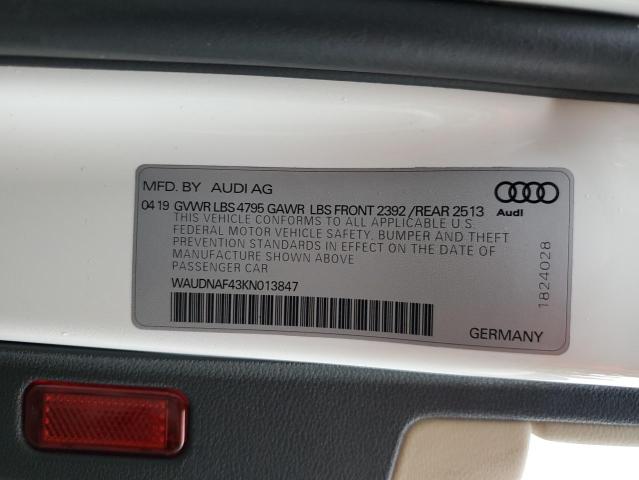 2019 AUDI A4 PREMIUM WAUDNAF43KN013847