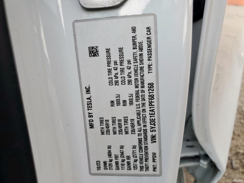 2023 TESLA MODEL 3 5YJ3E1EA1PF681268