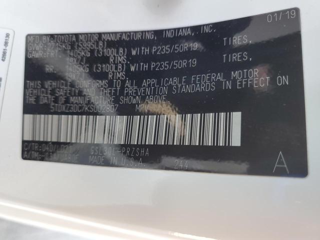 2019 TOYOTA SIENNA SE 5TDXZ3DC7KS002807