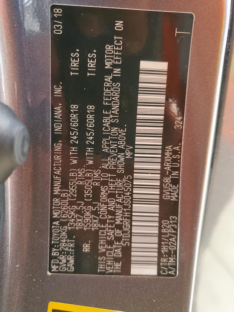 2018 TOYOTA HIGHLANDER - 5TDJGRFH1JS045075