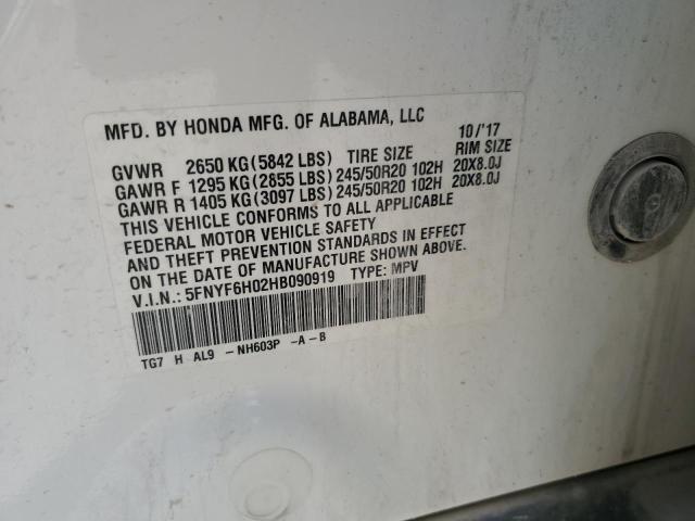 2017 HONDA PILOT ELIT 5FNYF6H02HB090919