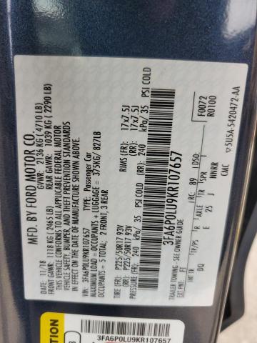 2019 FORD FUSION SE - 3FA6P0LU9KR107657