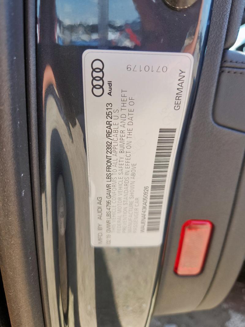 2019 AUDI A4 PREMIUM WAUENAF43KA050926