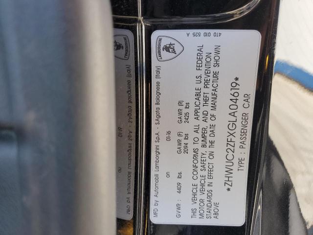 2016 LAMBORGHINI HURACAN ZHWUC2ZFXGLA04619