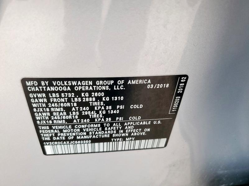 2018 VOLKSWAGEN ATLAS SE - 1V2CR2CAXJC563350