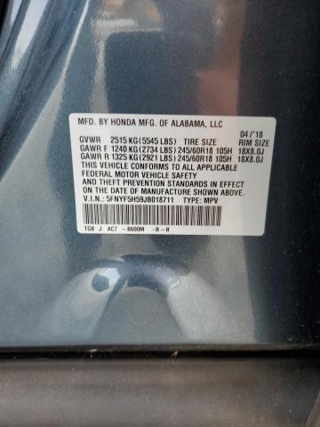 2018 HONDA PILOT EXL 5FNYF5H59JB018711