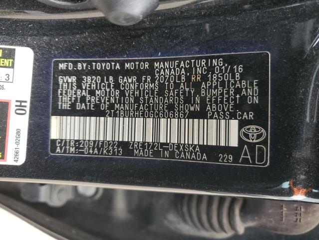 2016 TOYOTA COROLLA L - 2T1BURHE0GC606867