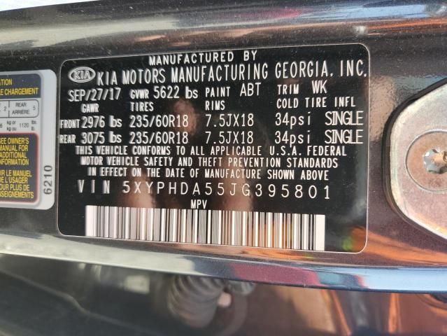 2018 KIA SORENTO EX 5XYPHDA55JG395801