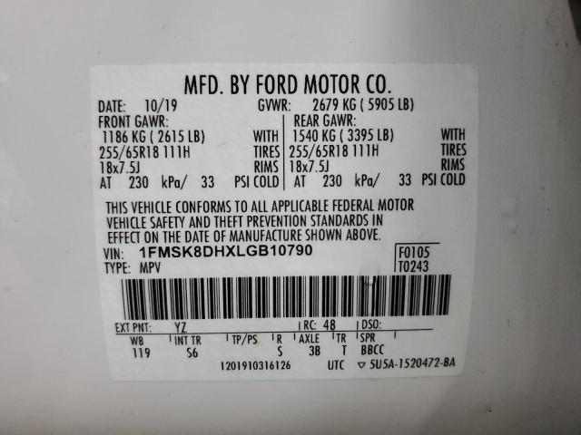 2020 FORD EXPLORER X 1FMSK8DHXLGB10790