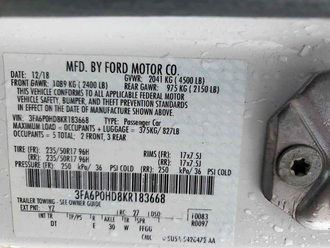 2019 FORD FUSION SE - 3FA6P0HD8KR183668
