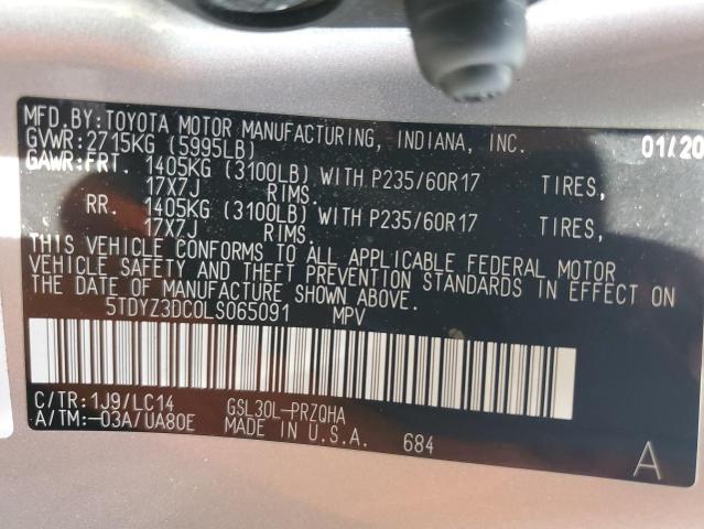 2020 TOYOTA SIENNA XLE 5TDYZ3DC0LS065091