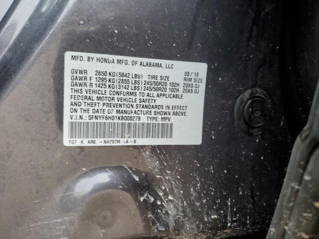 2019 HONDA PILOT ELIT 5FNYF6H01KB008279