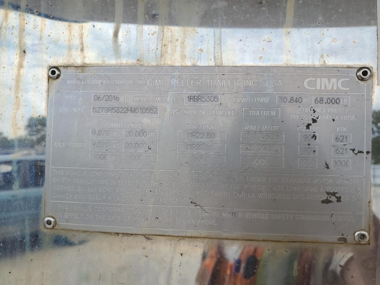 Lot #3283906380 2017 CIMC REEFER TRL