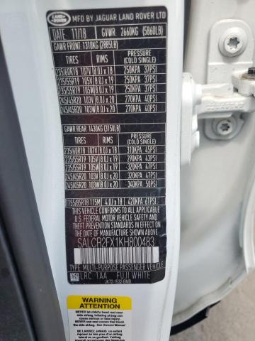 2019 LAND ROVER DISCOVERY SALCR2FX1KH800483