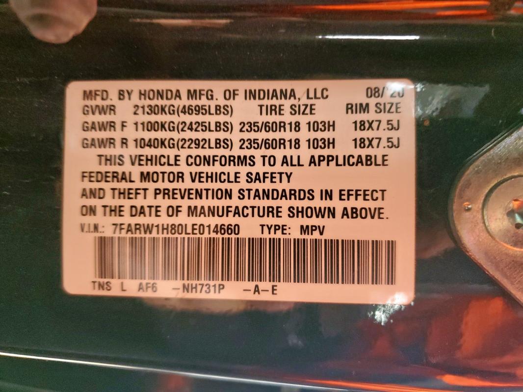 2020 HONDA CR-V EXL 7FARW1H80LE014660