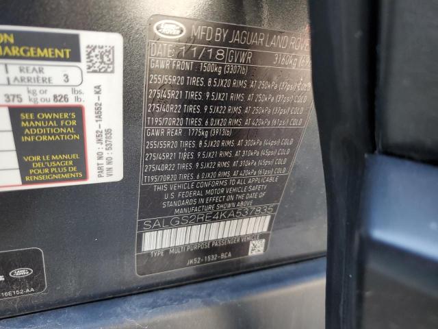 2019 LAND ROVER RANGE ROVE - SALGS2RE4KA537835