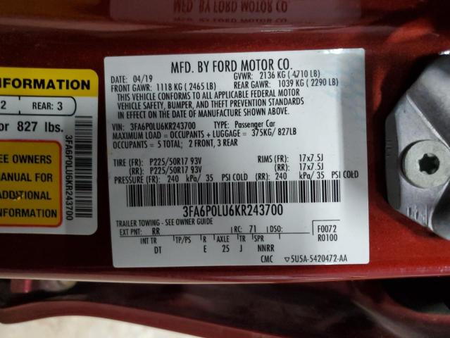 2019 FORD FUSION SE - 3FA6P0LU6KR243700
