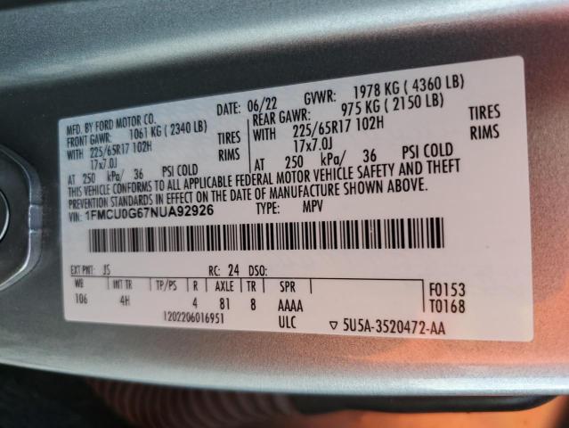 2022 FORD ESCAPE SE - 1FMCU0G67NUA92926