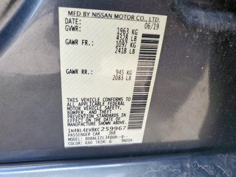 2019 NISSAN ALTIMA SL - 1N4BL4EV8KC259967