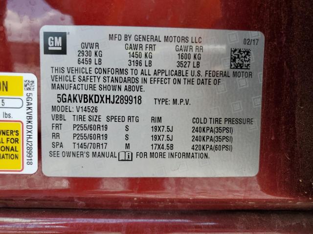 2017 BUICK ENCLAVE 5GAKVBKDXHJ289918