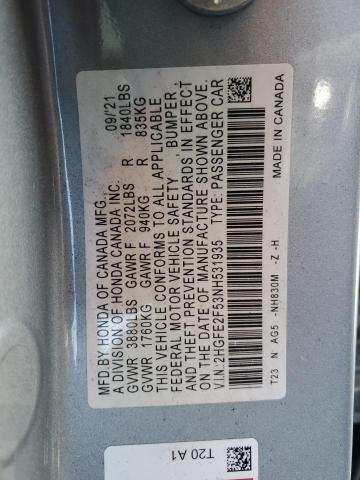 2022 HONDA CIVIC SPOR - 2HGFE2F53NH531935