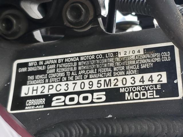 2005 HONDA CBR600 RR JH2PC37095M203442