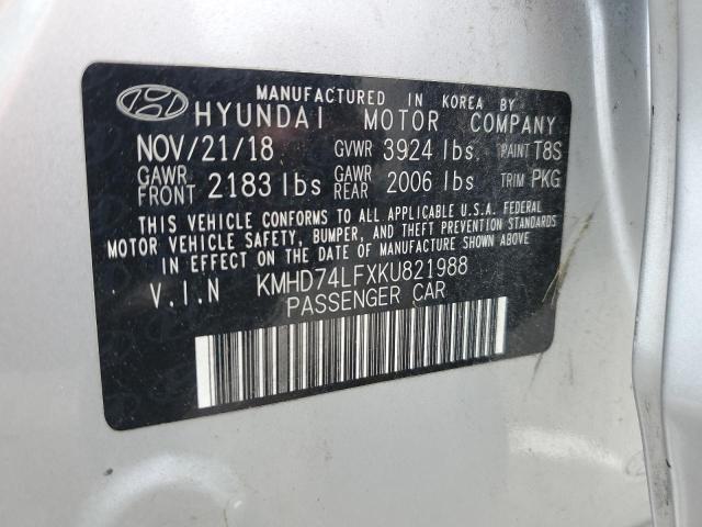 2019 HYUNDAI ELANTRA KMHD74LFXKU821988