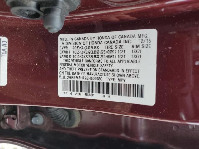 2016 HONDA CR-V EXL - 2HKRM3H72GH509986