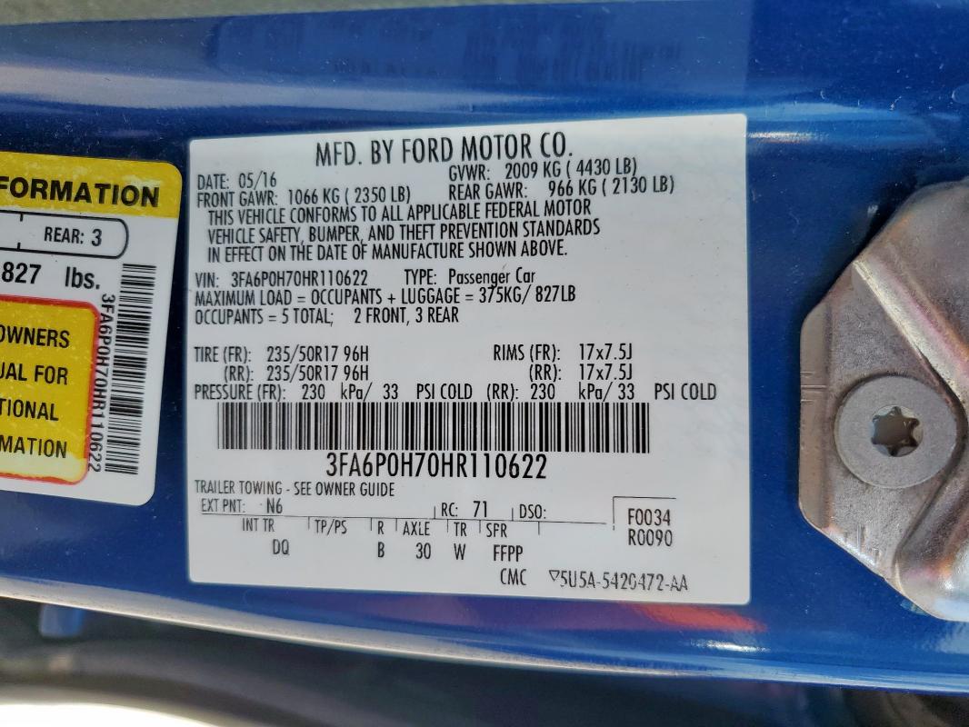 2017 FORD FUSION SE - 3FA6P0H70HR110622