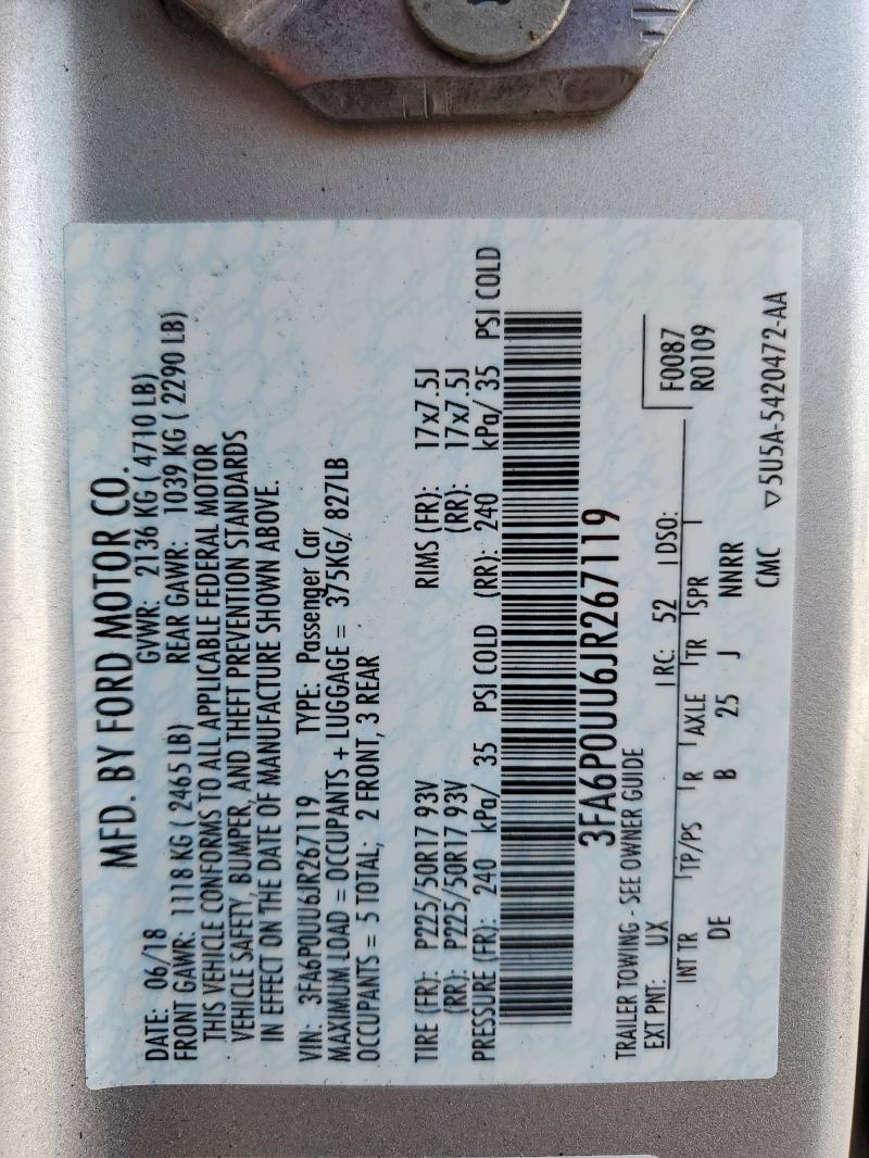 2018 FORD FUSION S H 3FA6P0UU6JR267119