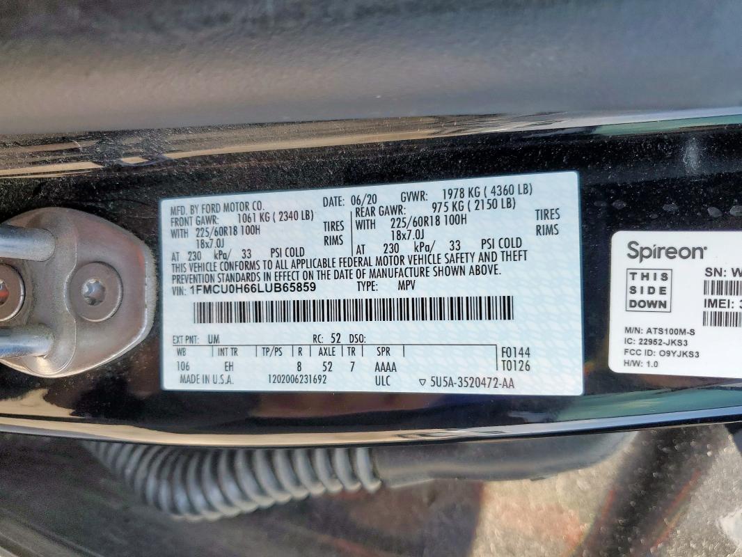 2020 FORD ESCAPE SEL - 1FMCU0H66LUB65859