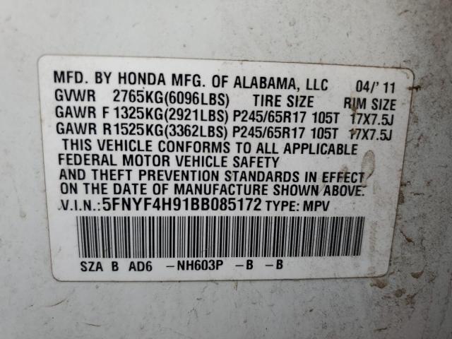 2011 HONDA PILOT TOUR - 5FNYF4H91BB085172