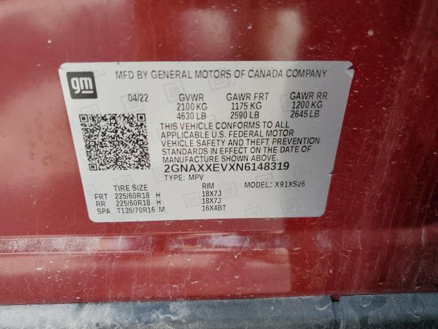 2022 CHEVROLET EQUINOX PR - 2GNAXXEVXN6148319