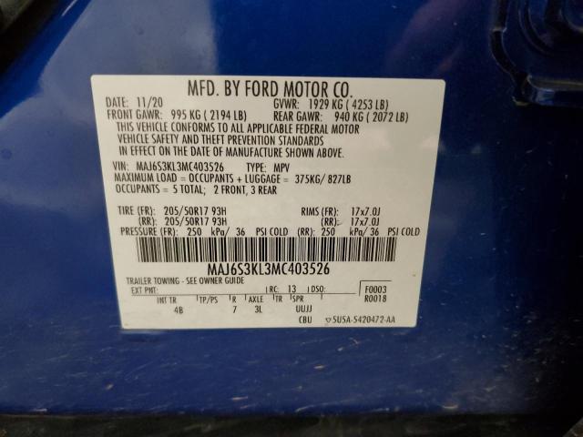 2021 FORD ECOSPORT T MAJ6S3KL3MC403526