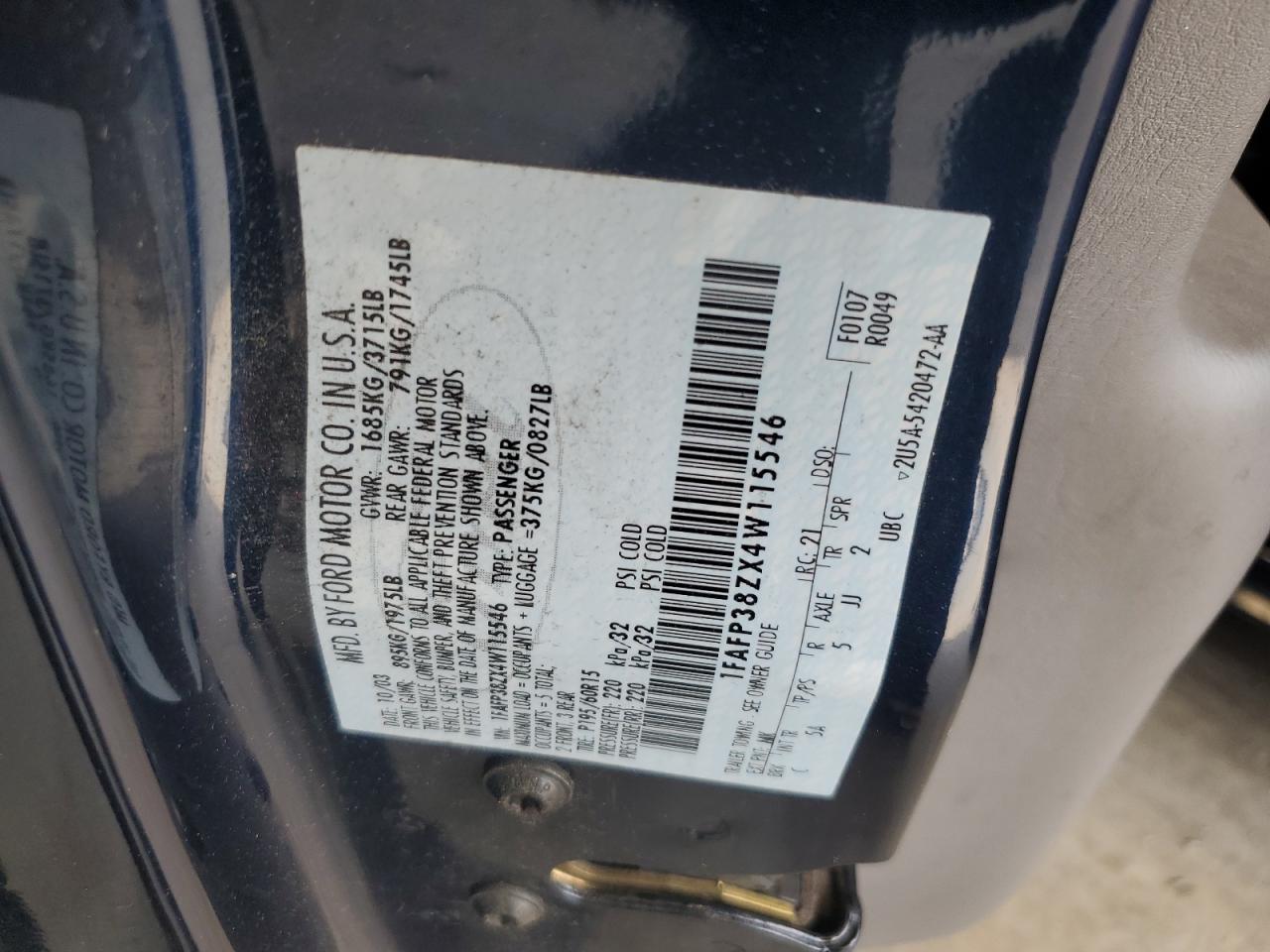 Lot #3284032870 2004 FORD FOCUS ZTS