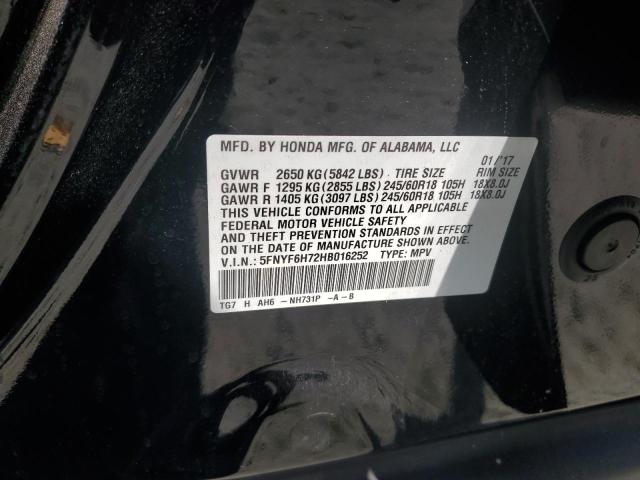 2017 HONDA PILOT EXLN 5FNYF6H72HB016252