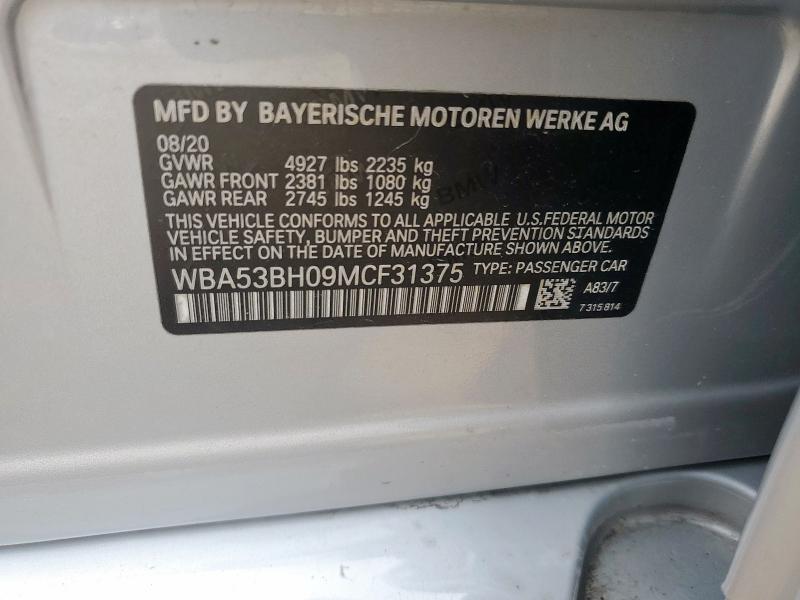 2021 BMW 530 I WBA53BH09MCF31375