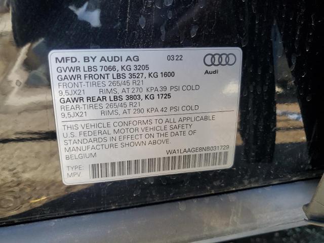 2022 AUDI E-TRON PRE WA1LAAGE8NB031729