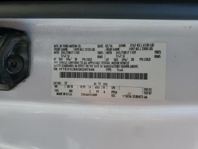 2016 FORD F-150 SUPE 1FTEX1C85GKD97549