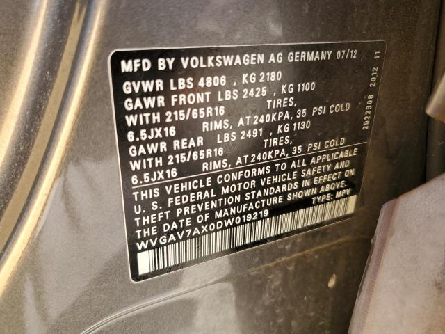 2013 VOLKSWAGEN TIGUAN S - WVGAV7AX0DW019219