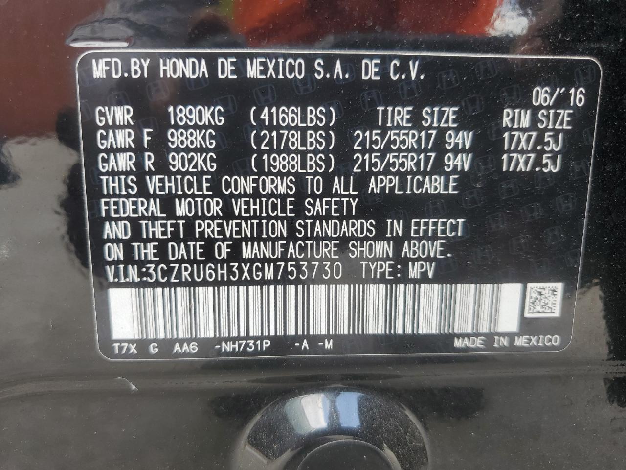 Honda Hr-v lx 2016