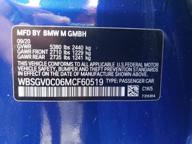 2021 BMW M8 WBSGV0C06MCF60519