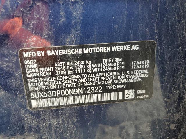 2022 BMW X3 XDRIVE3 5UX53DP00N9N12322