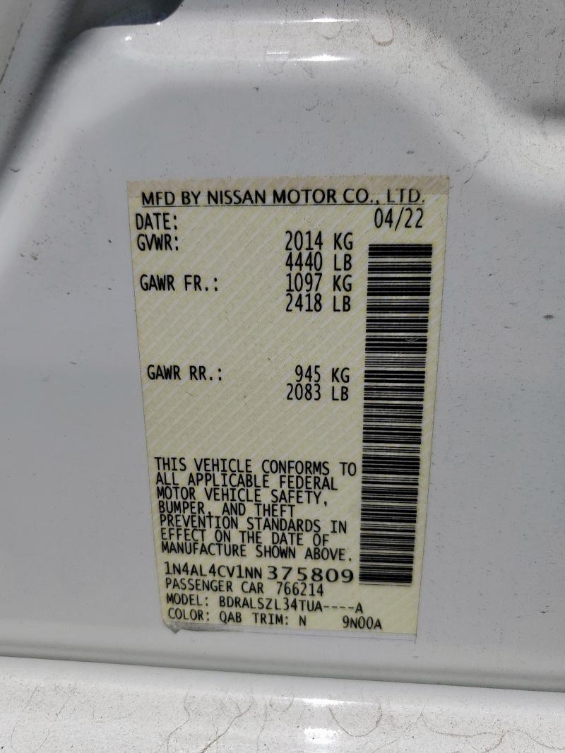 2022 NISSAN ALTIMA SR - 1N4AL4CV1NN375809