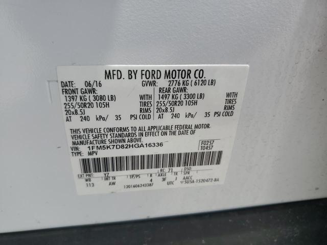 2017 FORD EXPLORER XLT 1FM5K7D82HGA16336