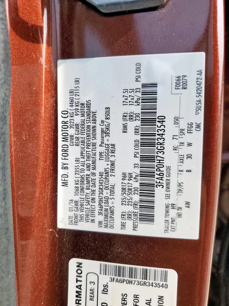 2016 FORD FUSION SE - 3FA6P0H73GR343540