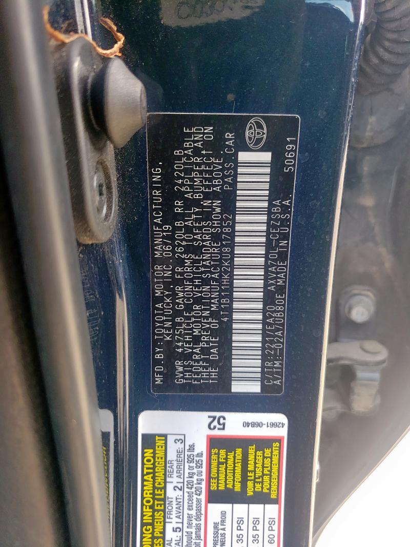 2019 TOYOTA CAMRY L - 4T1B11HK2KU817852